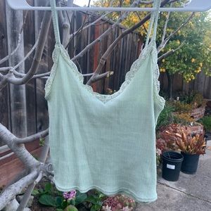 Sage Ribbed Lace Cami Tank Top